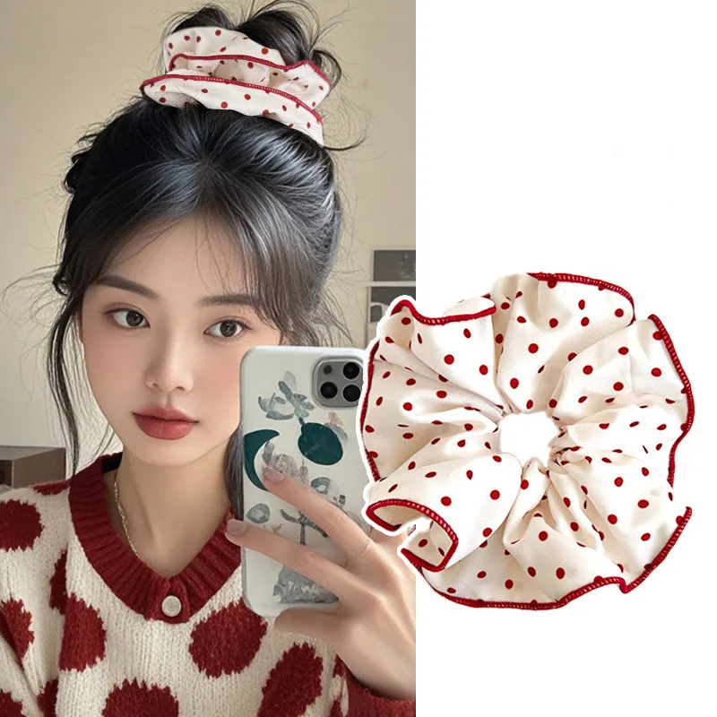 2025 Cute Dot Plaid Scrunchies Women Girls Elastic Hair Rubber Bands Accessories Tie Hair Ring Rope Headdress Headwear Ornament