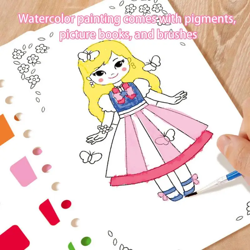 Puzzle Puncture Painting For Kids Pocket Watercolor Painting Book Set Hand-Made Dress-up Stickers Book For Girls Birthday