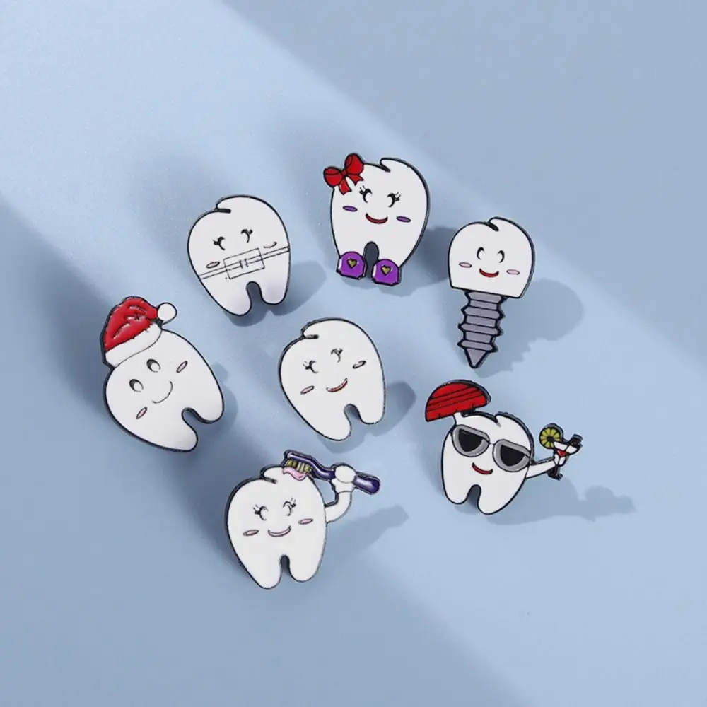 Dripping Oil Smiling Tooth Enamel Pins Cartoon Variety of Shapes Funny Teeth Dentist Brooches Health Care Jewelry Alloy