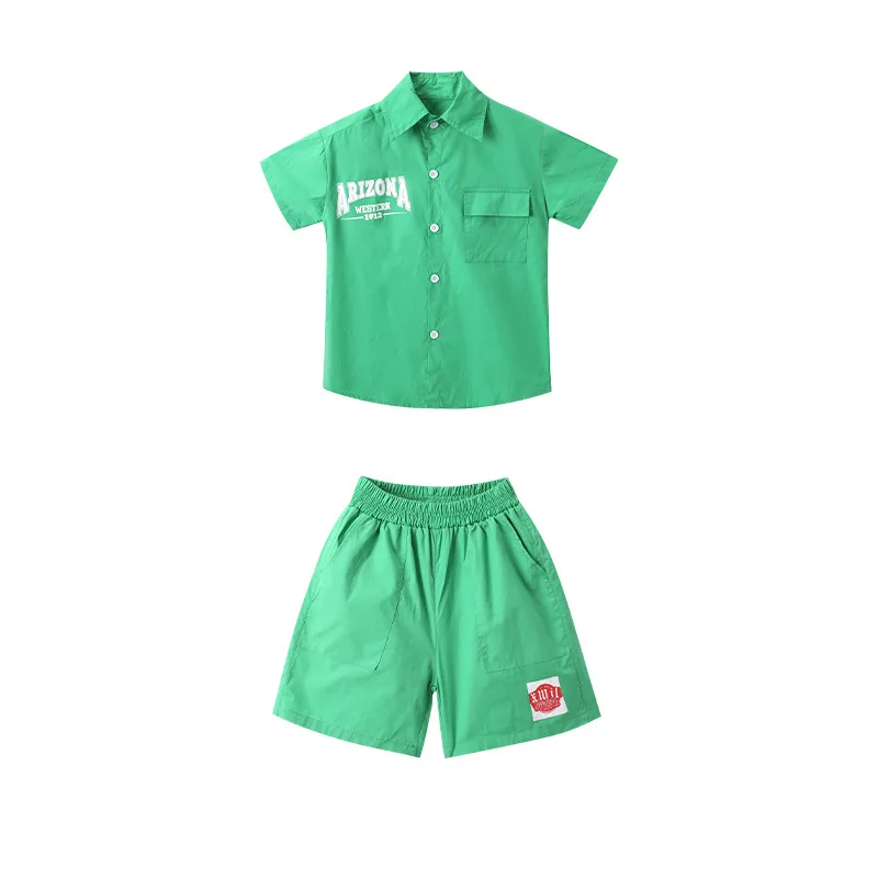 Kid Kpop Hip Hop Clothing Letters Green Shirt Top Wide Casual Street Summer Shorts for Girl Boy Jazz Dance Costume Clothes Set