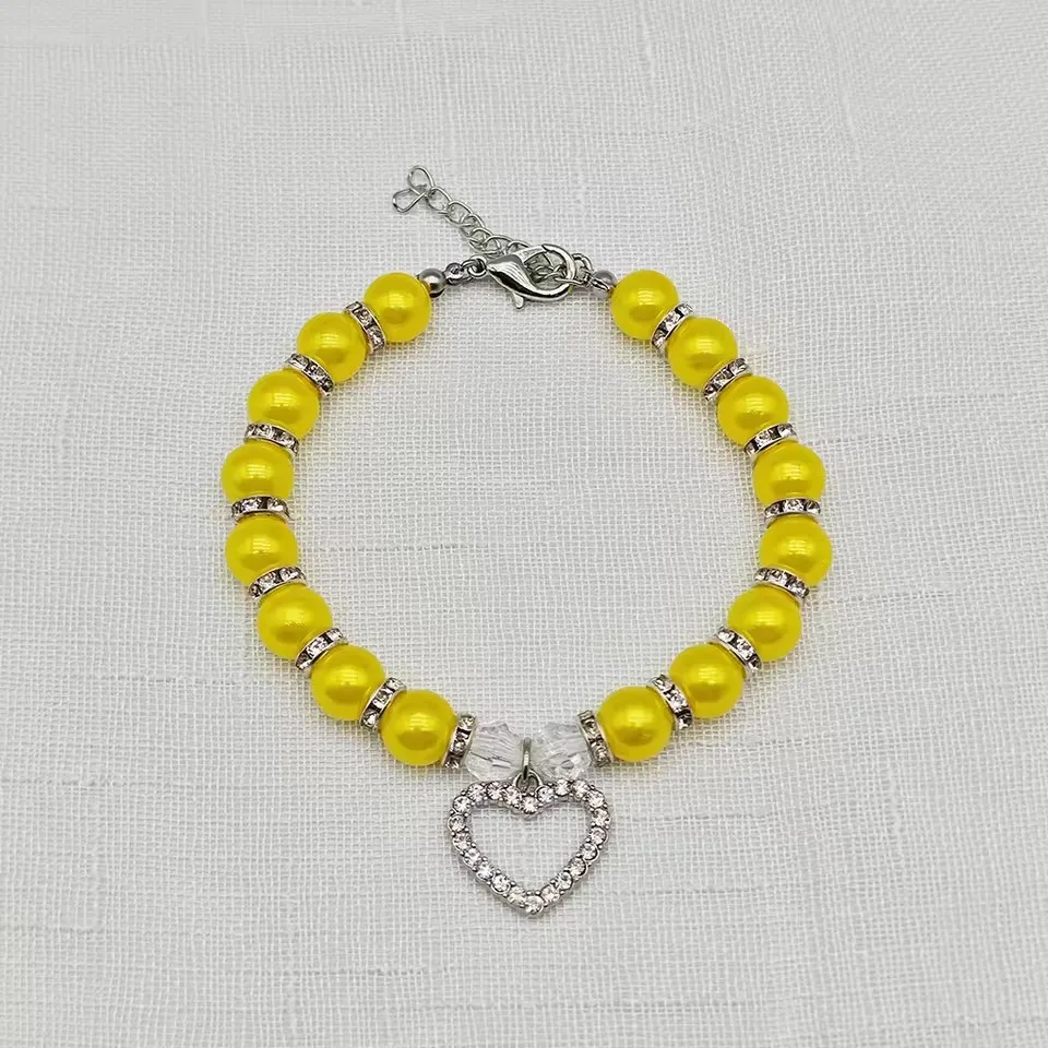 Mehrfarbige Perlen-Haustierkette mit Strass-Herzanhänger Glitzerndes Hunde- und Katzenhalsband Yorkshire Chihuahua Hochzeits-Party-Schmuck – Detail 16