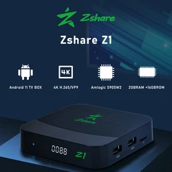 Zshare Z1 안드로이드 11 셋톱 박스, 2GB + 16GB HW UHD 4K H.265/VP9 60fps, 10 비트 내장 와이파이 2.4G, 안드로이드 TV 박스 G2 플러스 브라질