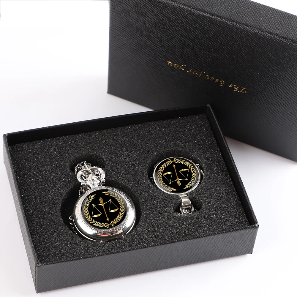 Delicate High Grade Pocket Watch Gift Set With Box Equity Justice Balance Design Necklace Clock Accessories For Gifts