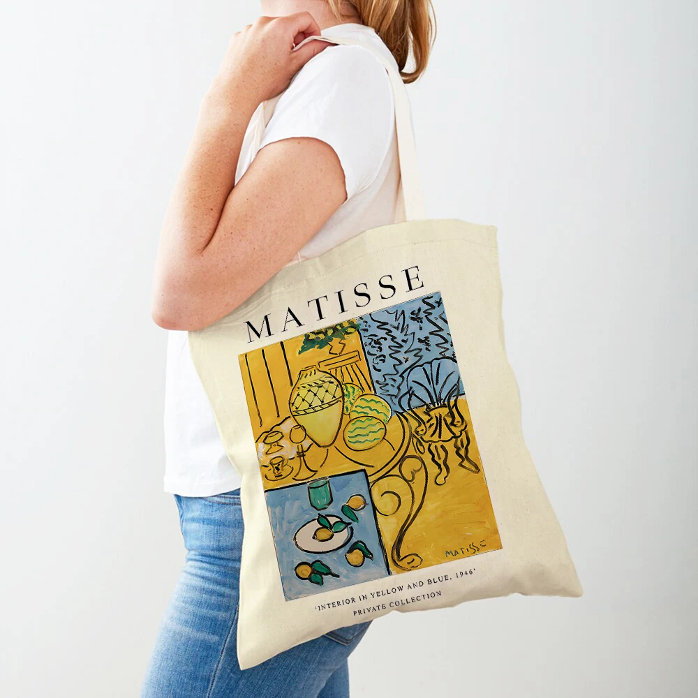 Vintage Matisse Vase Abstract Landscape Print Shopper Bag Both Sided Tote Handbag Casual Geometric Women Shopping Shoulder Bags