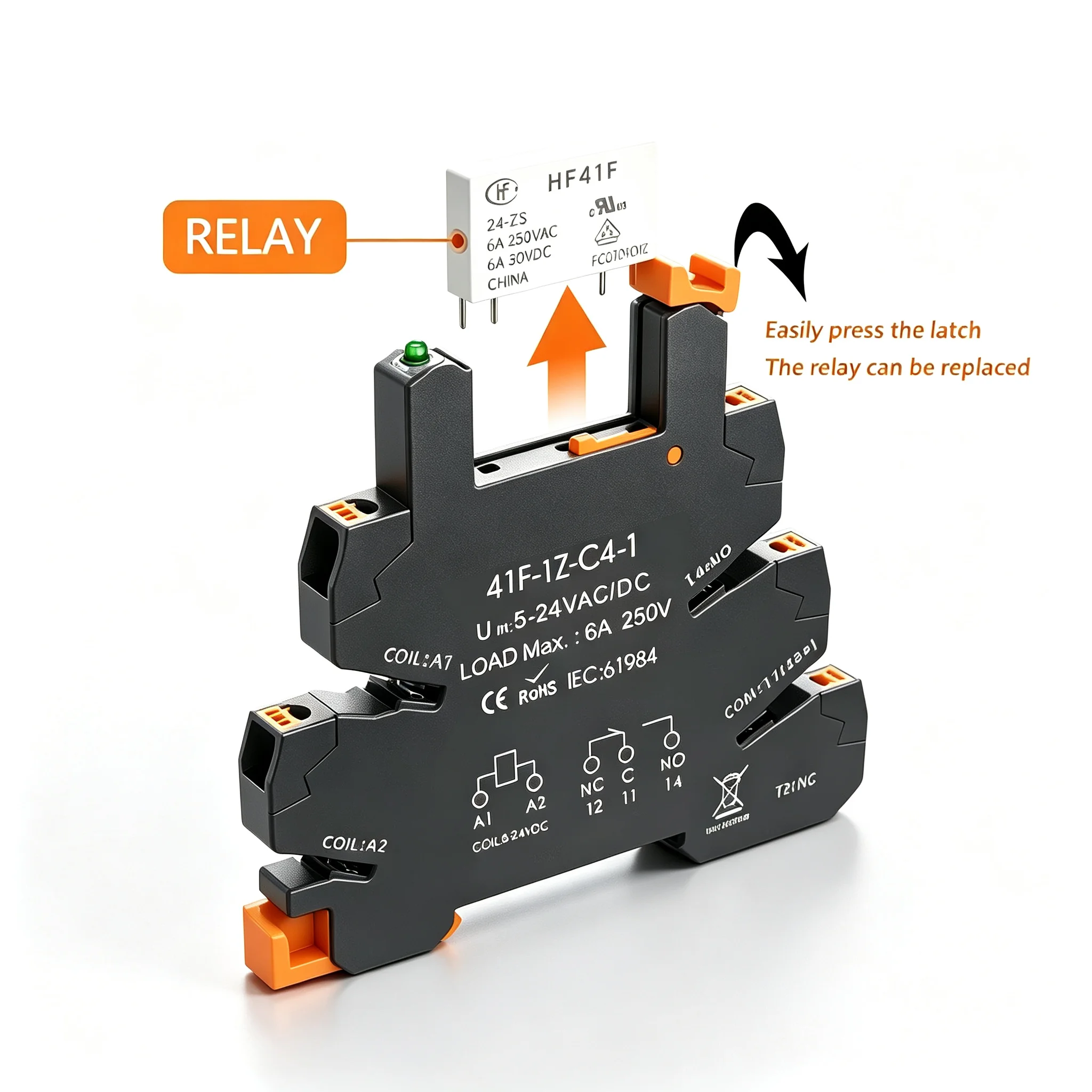 Slim Relay 41F-1Z-C4-1 1Z-C2 Integrated PCB Mount Power Relay With 12-24V Universal Base Industrial Din Rail Ultra-thin Relay
