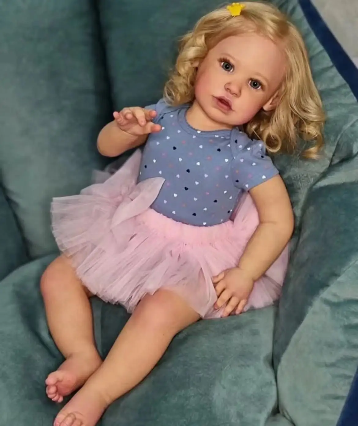 

FBBD Customzied 28inch Reborn Baby Doll Linh Huge Girl With Hand-Rooted Long Curly Bond Hair Already Finished Different Dress