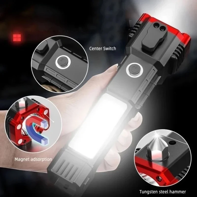 ใหม่ 4 in 1 ไฟฉายแบบชาร์จไฟได้ LED Power Bank 3W ไฟฉายแบบพกพา USB มัลติฟังก์ชั่นฉุกเฉิน Camping