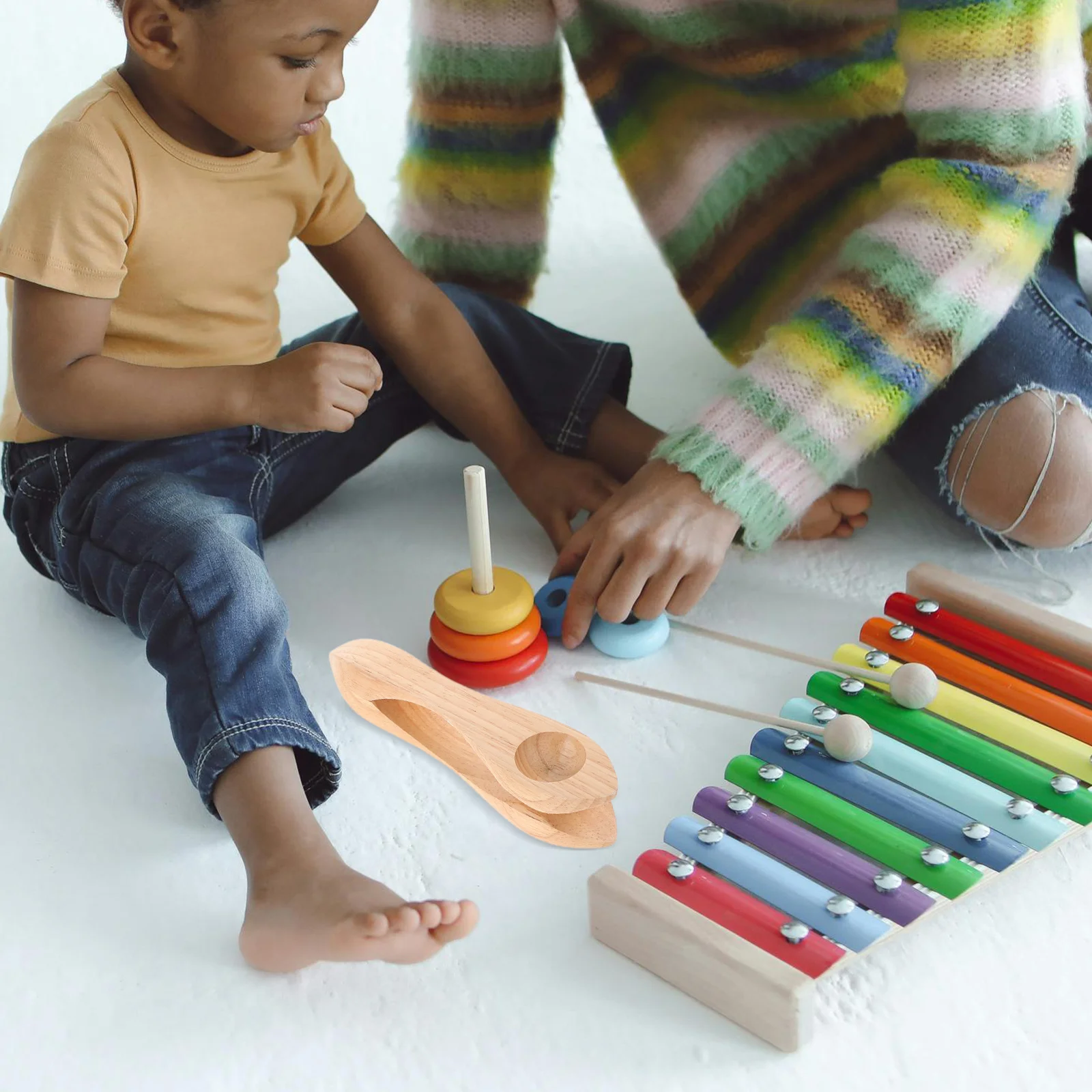 

2pcs Rhythm Spoons Musical Instrument Natural Wood Metal Percussion Kids Castanets Montessori Music For Children Family Party