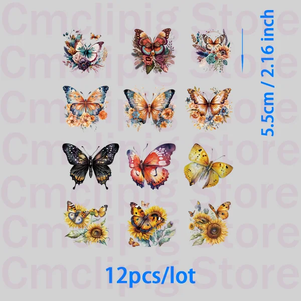 12 sztuk/partia Waterpainted Rainbow Butterfly naszywki termoprzylepne aplikacje na ubraniach naklejki termiczne zastosowania do prasowania