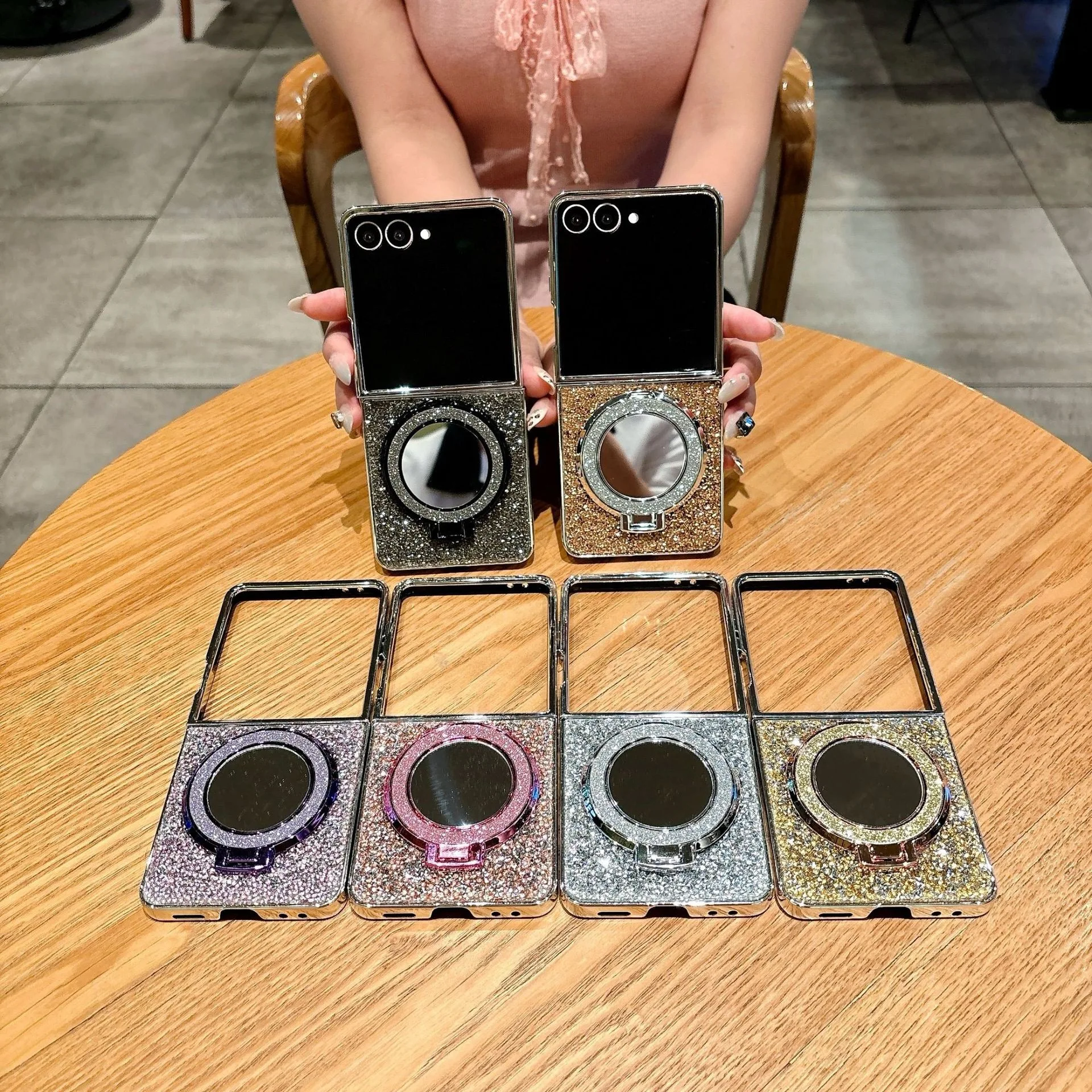 

Mini Mirror Phone Stand Case For Samsung Galaxy Z Flip 7 6 5 4 Protective Back Cover For ZFlip5 ZFlip6 ZFlip7 Case Shell