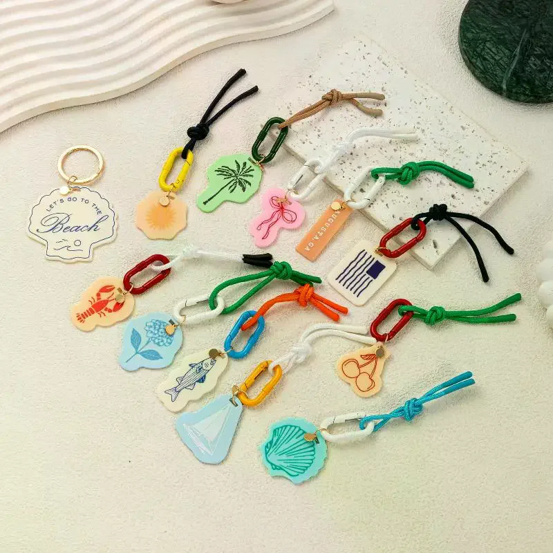 Fish Coconut Tree Starfish Hanging Rope Keychain 3d Handmade Rhinestone Beaded Patches Crystal Bag Lanyard Hanging Decoration