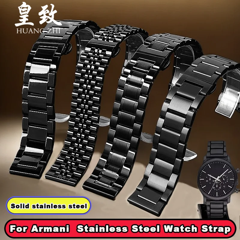 22mm 24mm For Armani AR1895 1509 0389 1452 1981 1970 Black Warrior stainless steel Watch strap Men solid metal Ceramic watchband