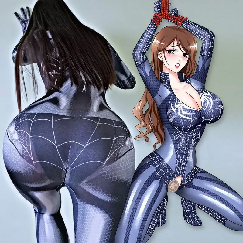 Quente cosplay aranha sexy lingerie erótica zentai terno mulher macacão herói zentai traje preto bodysuit festa vestido aberto virilha