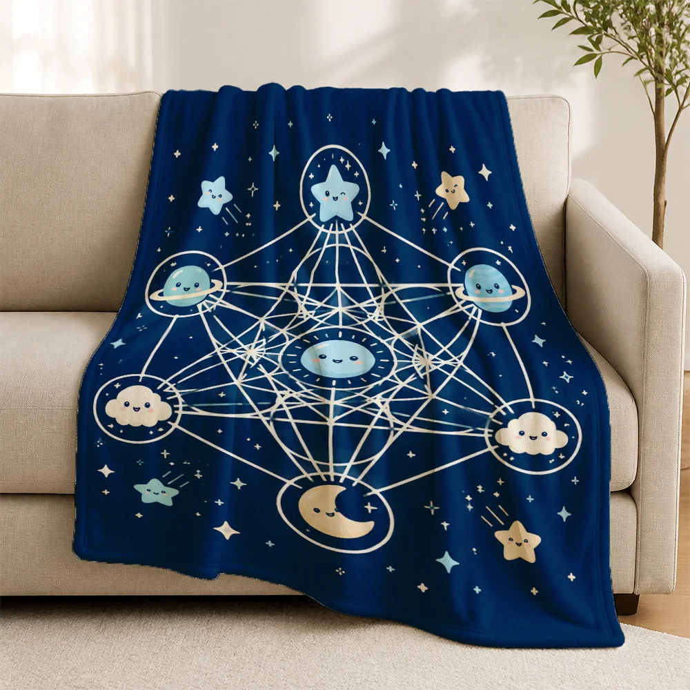 Cozy Celestial Constellation Throw Blanket for Sofa Couch Bed Space Moon Stars Galaxy Home Decor Knit Plush Gift for Boyfriend G