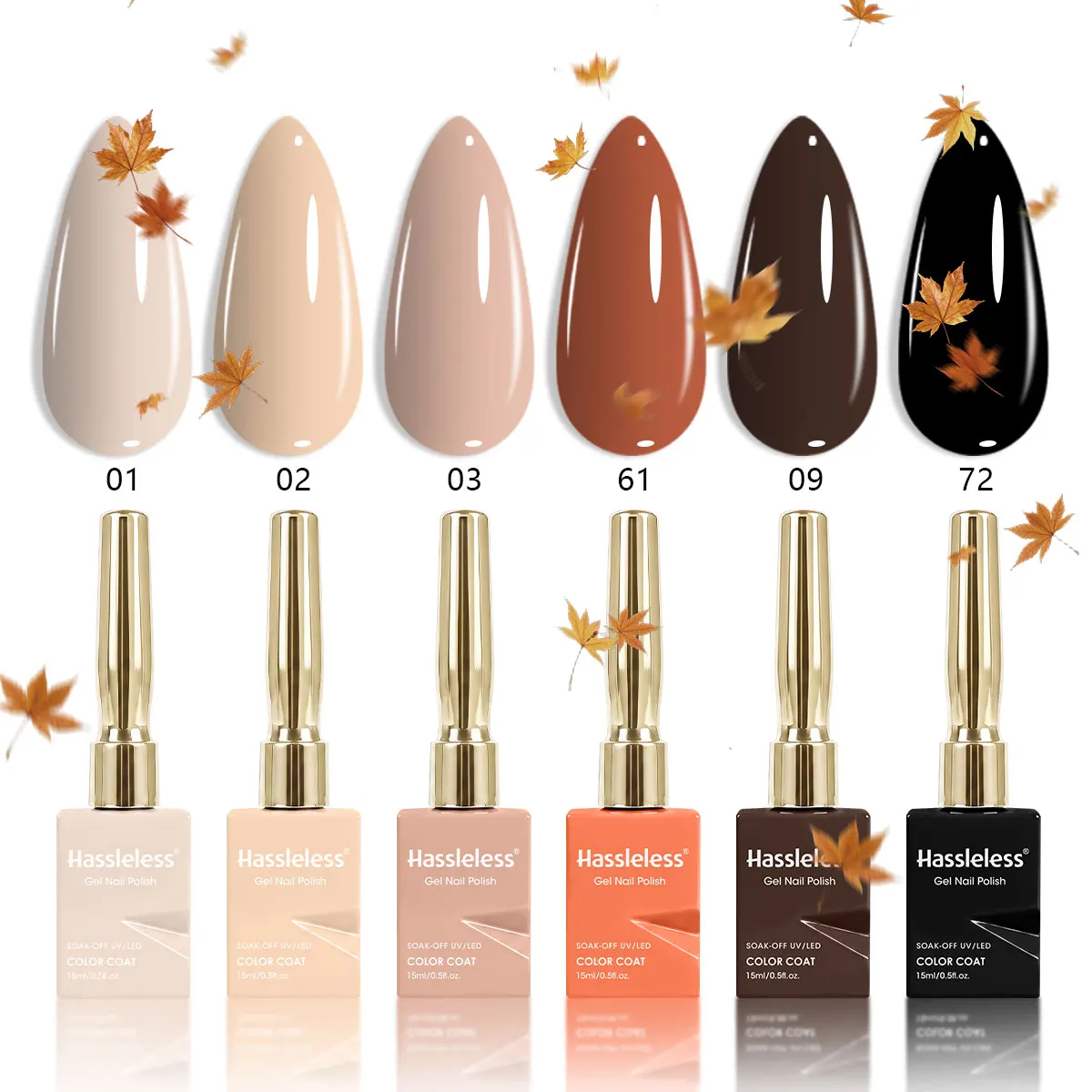 Hassleless 6Pcs Autumn/Winter Atmosphere Nail Gel Polish Set, Long-Lasting and Removable, from Everyday Nude Colors to Retro Rich Browns, Suitable for Various Skin Tones, Fashionable Nail Art Design, Nail Salon Supplie