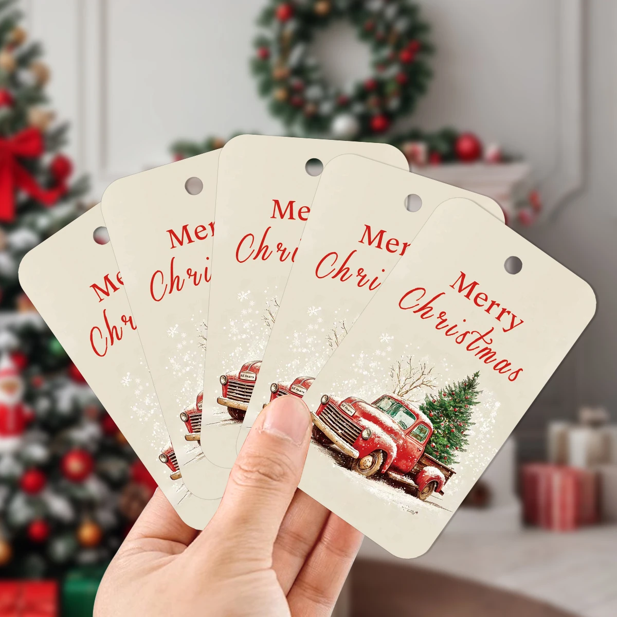 50 Stück Vintage-Rote LKW-Weihnachtsgeschenkanhänger, hängende Dekoration für Baum, präsentieren Topper, Weihnachtsparty-Geschenke, Zubehör für kleine Unternehmen ​ – Detail 4
