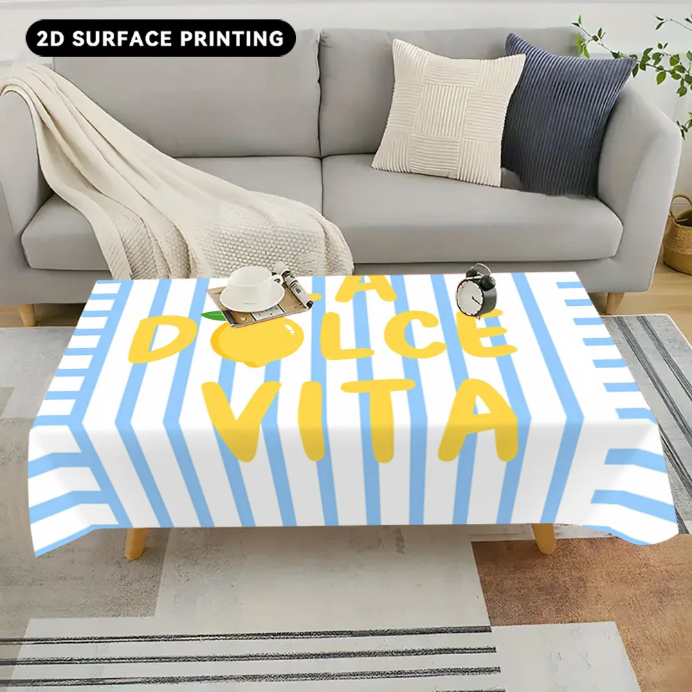 Summer-Themed Lemon Rectangle Tablecloth for Table Decor Blue White Striped Kitchen Dining Table Cloth Holiday Party Decorations