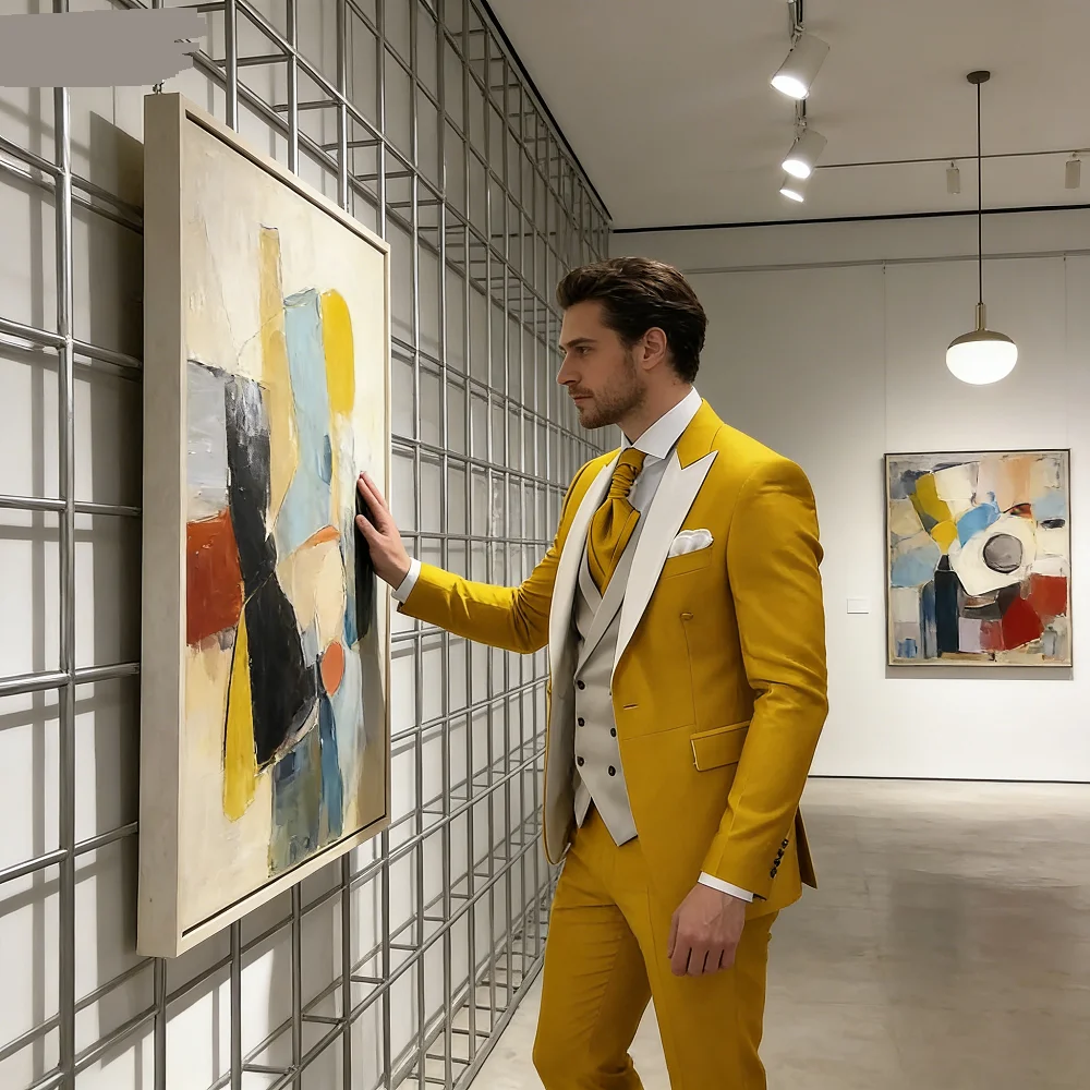 

Pink Men's Elegant Peak Lapel Tuxedo 3-Piece Suit with Blazer Vest And Pants Set for Formal Business Prom Grooming