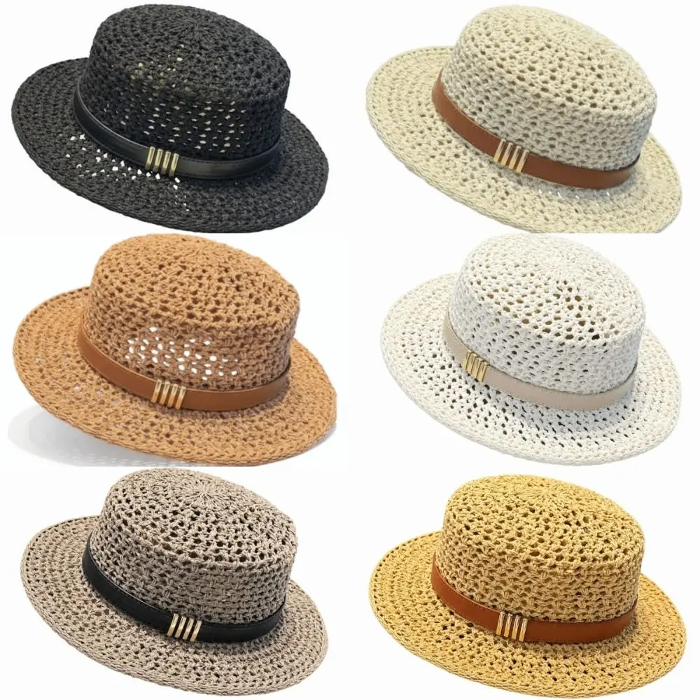 Vintage Style Sunshade Straw Hat Wide Brim Lightweight Flat Top Straw Hat Adjustable Exquisite Craftsmanship