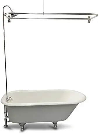 Rx2300J Jumbo Clawfoot Tub Add-A-Shower - 60” D-Style Rod With Shower Rings - Jumbo Chrome-Bell Showerhead - B3100 Ball-Valve