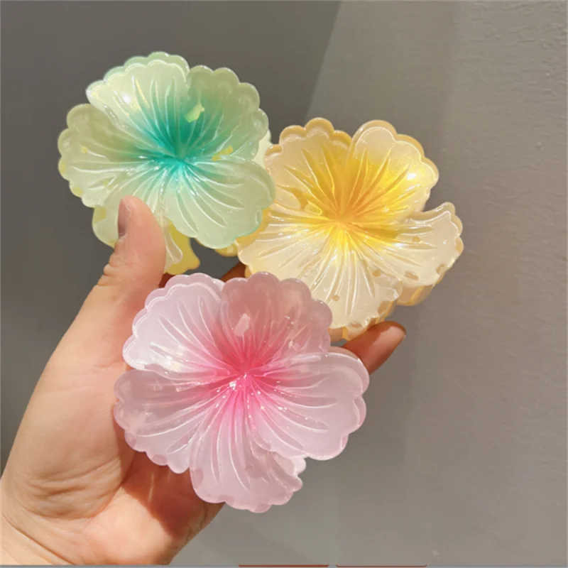 Hot selling gradient color rolled heart flower clip, summer seaside vacation style, large shark clip headband accessory