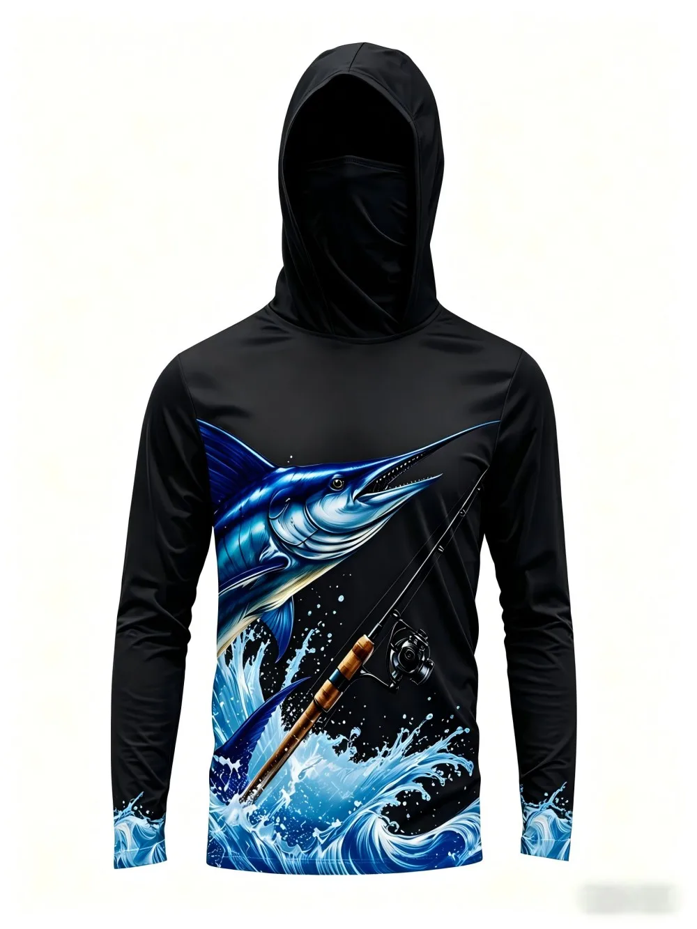 Men's Summer Fishing Fish Sea Pattern Comfortable Sunscreen Breathable Long Sleeve T-shirt Fishing Clothes Outdoor Casual Top