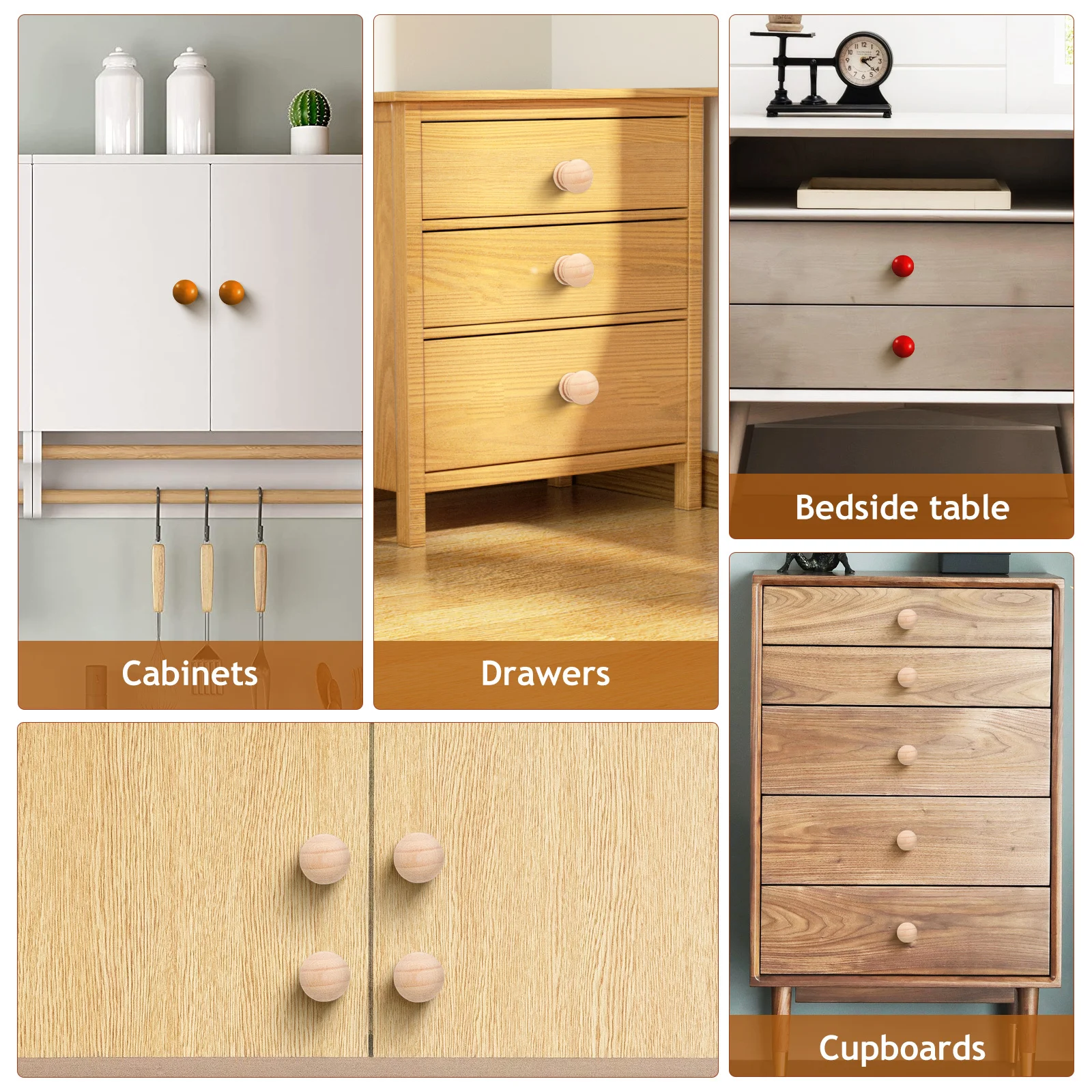 100 Stück Pilzknöpfe, unlackiertes Holz, Schubladengriffe, rustikale Schrankgriffe für Kommode, Kleiderschränke, Küche, Möbel, Dekor, Holz