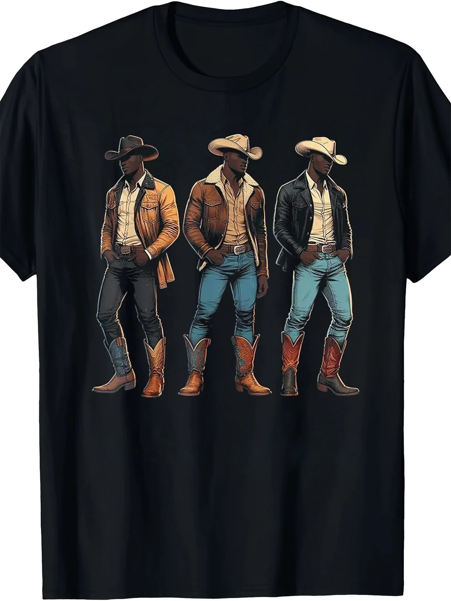 

Durable MenS Black Cotton T-Shirt with Western Cowboy Print 100 Made in USA Soft and Comfortable Ideal for Casual Wear