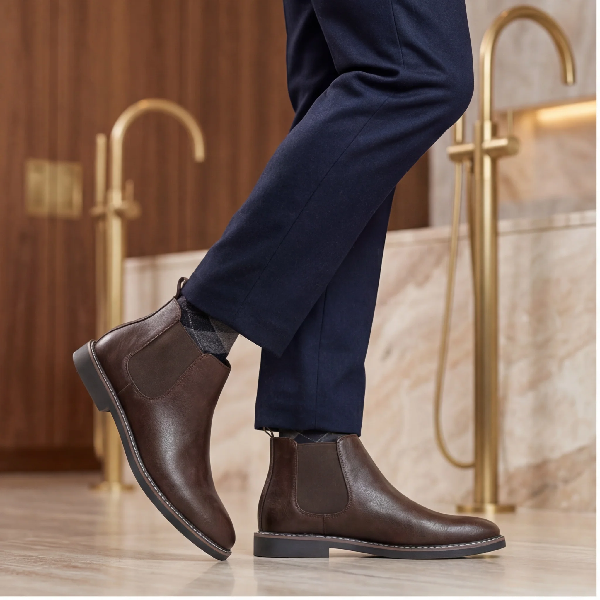 Chelsea-Stiefel für Herren mit Gummisohle, Herrenstiefel, Büro-Stiefel für Herren, Polyesterfutter, elastische Seitenklappen, zum Reinschlüpfen. – Detail 5