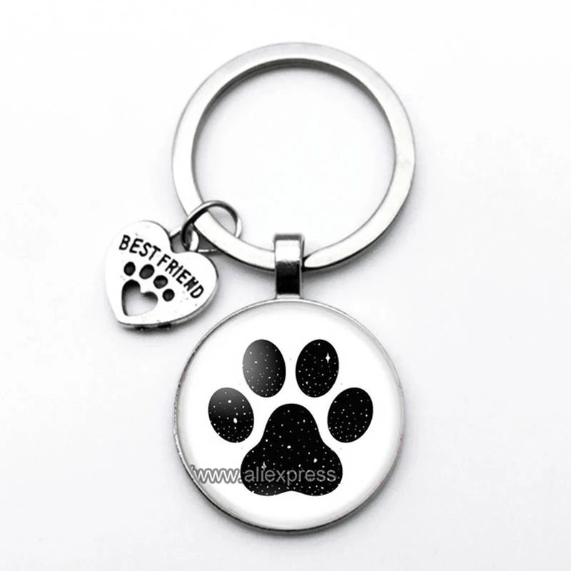 Fashion Jewelry Dome Glass Alloy Keychain Dog Paw Print Best Friends Lovely Classic Gift