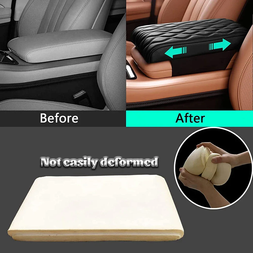 Car Wave Embroider PU Leather Car Armrest Mat Center Console Arm Rest Protection Cushion Auto Armrests Storage Box Cover Pad