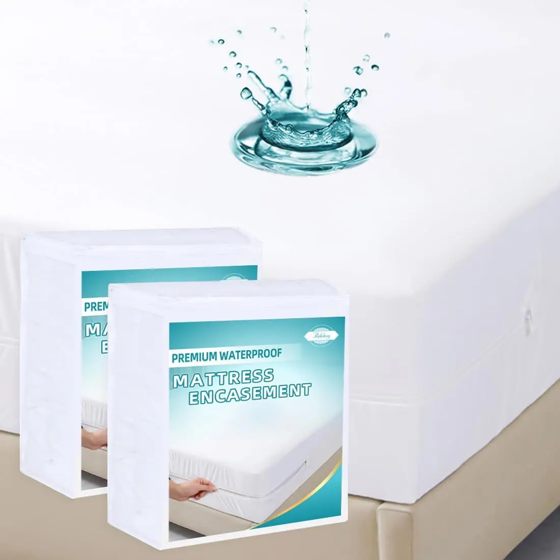 

Queen Waterproof Zippered Mattr Encasement, Breathable, Noiseless, Hine-Washable Zipped Mattr Cover, Fitting 7"" - 15"" Deep