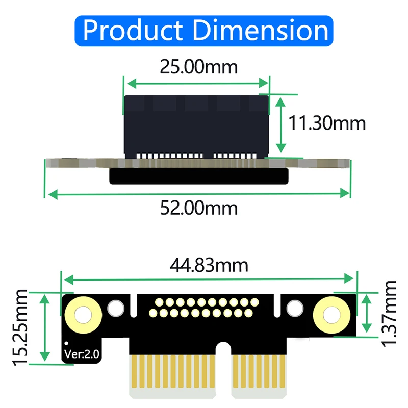 Cabo de extensão pci express 1x de 15cm com led de alimentação 3.3v 12v duplo ângulo reto de 90 graus 8gb pci-e pcie 36pin x1 para x1 cabo riser