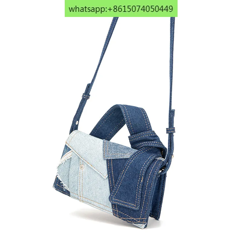 Color blocking shoulder bag, denim color blocking bag, handbag, commuting women's crossbody bag