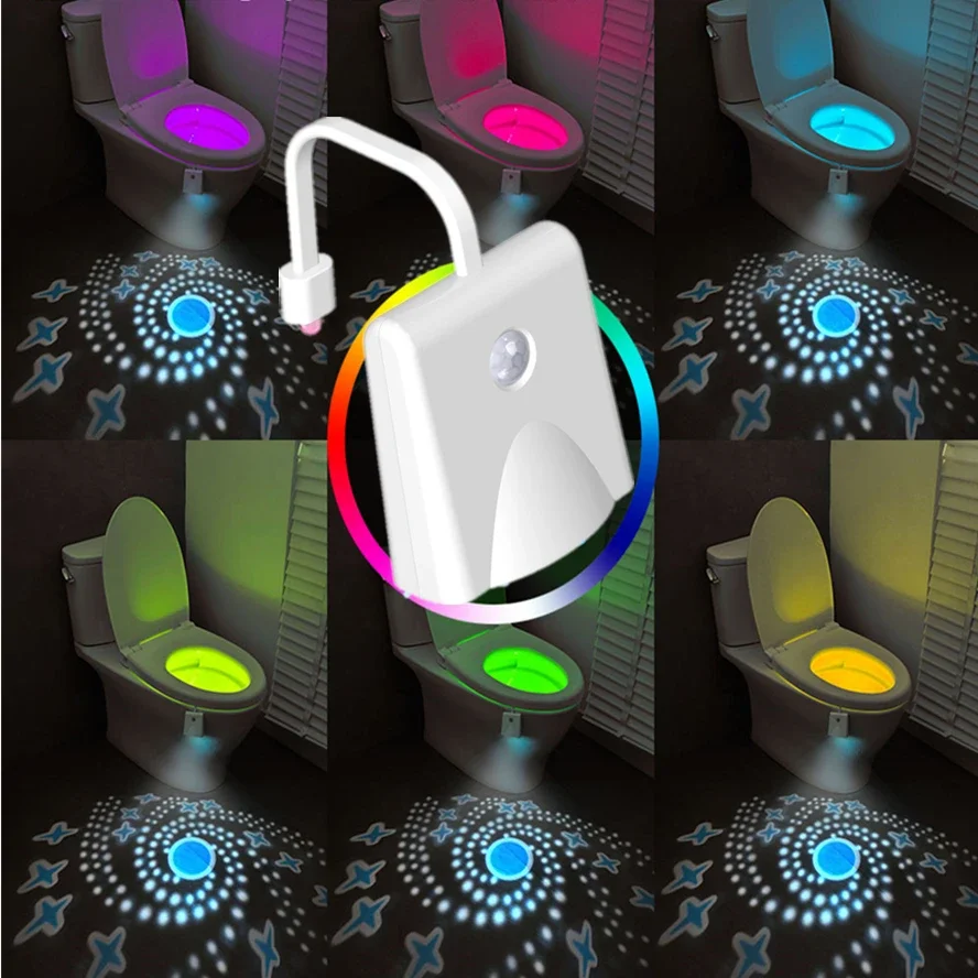 LED Human Motion Sensing Toilet Light Colorful Dimmable Projection Night Light Intelligent Charging Waterproof Decoration Light
