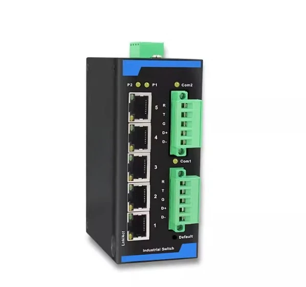 Modbus TCP Gateway, 5-Port Industrial Ethernet Switch with 2-Channel Optically Isolated RS485/232 Serial Ports