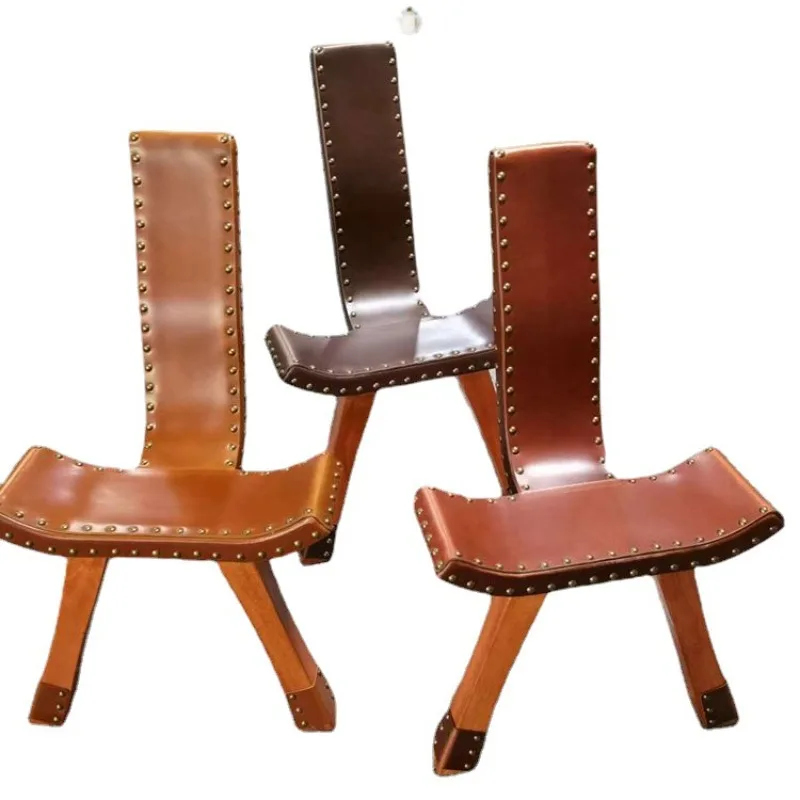 Solid wood leather triangular casual coffee table cowhide living room shoe changing stool
