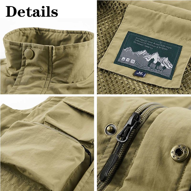 Colete Tático Masculino com Zíper Multibolso, Colete Outdoor Safari, Fotografia Repórter de Pesca, Caminhadas e Safari, EUA, 5XL, Novo, Tech Wear, Verão