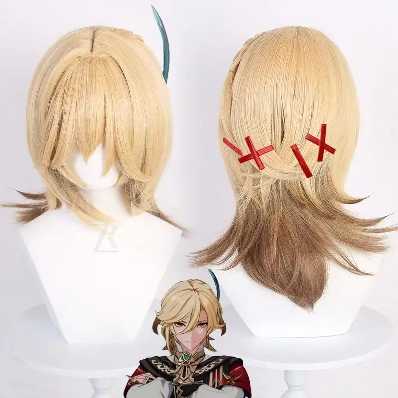 Genshin Impact Kaveh Cosplay Wig Blonde Gradient Wolf Tail Wig Matte Heat Resistant Synthetic Hair for Halloween Party Comic Con