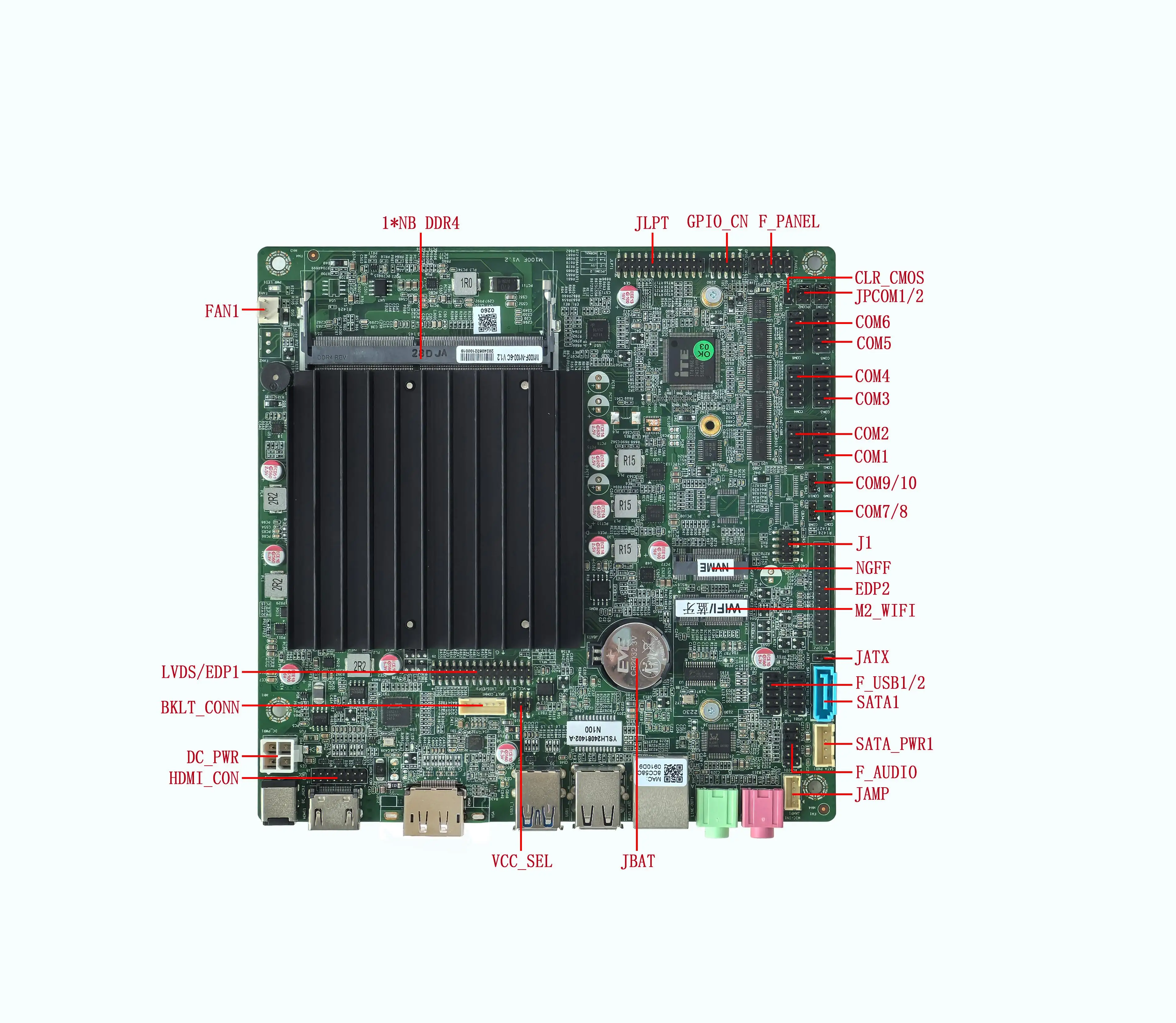 Motherboard for Computers M100F with CPU Alder Lake N100 N97 N95 DDR4 MAX 16G 2/6/10*COM VGA/DP HD_MI
