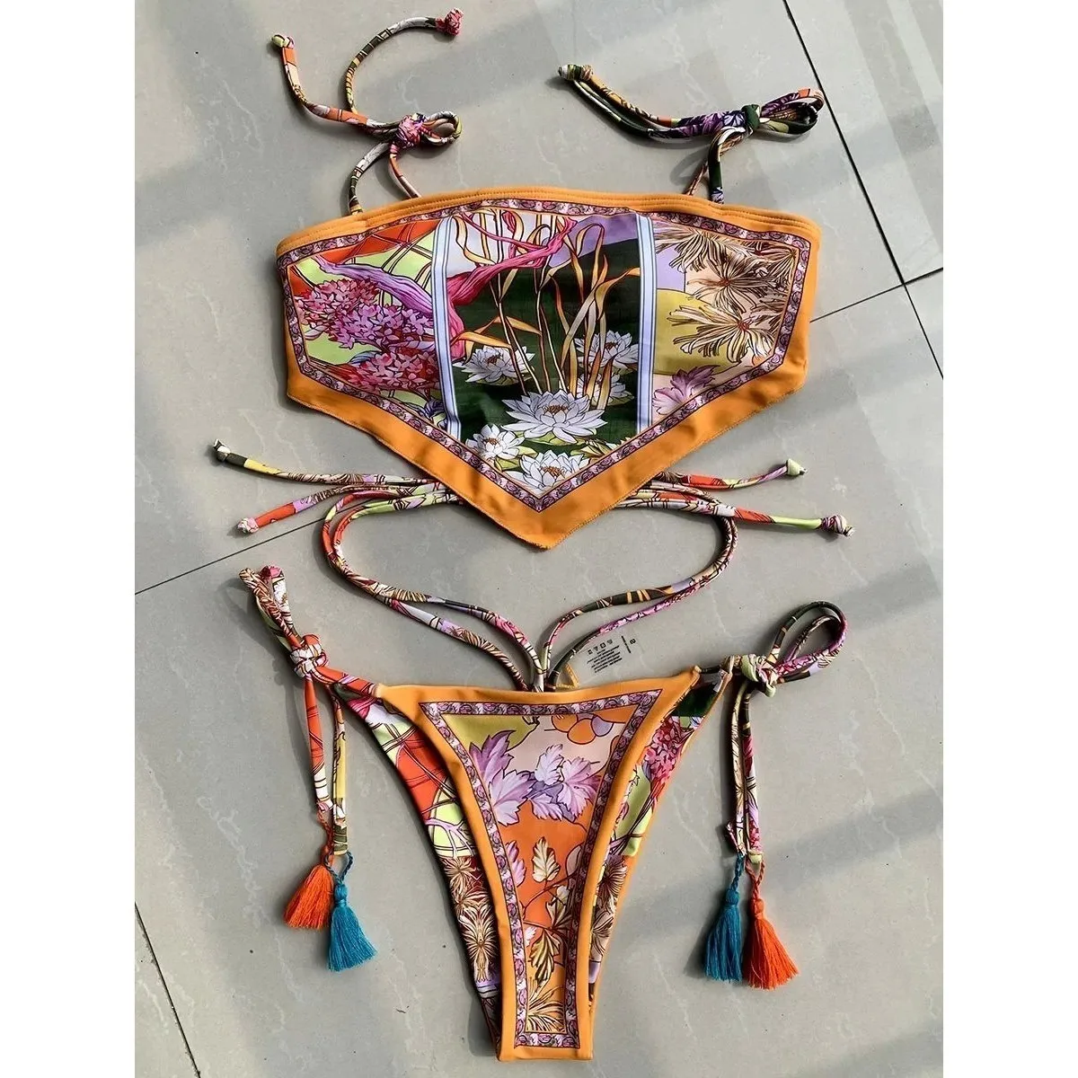 

Sexy 2025 Bikini Swimsuit Print Slimming Bal Swimwear Polyester Fiber ort Sve V-ne Two-piece Set for Women 8-25