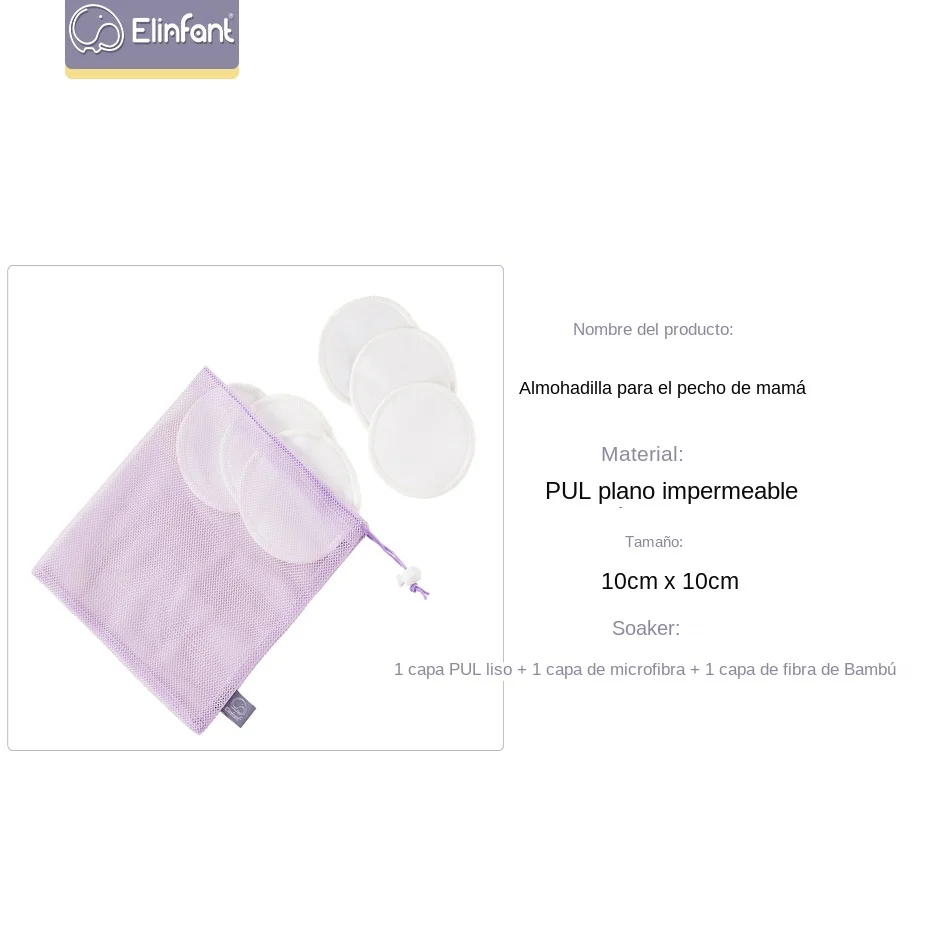 Elinfant almohadilla lactancia bambú impermeable con bolsa - imagen 4