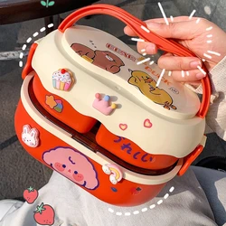 Kawaii Portable Lunch Box per ragazze School Kids Plastic Picnic Bento Box microonde Food Box con scomparti contenitori di stoccaggio