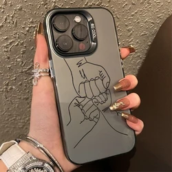 Warm Family Holding Hands Couple Electroplate Silver IMD Case For iPhone 16 11 12 13 14 15 Pro Max 7 8 Plus 16E X XS Back Cover