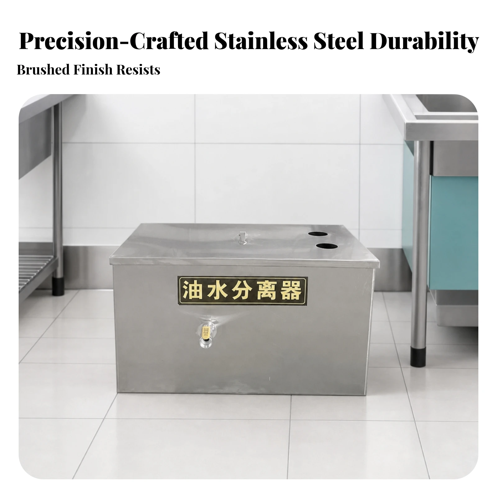 Stainless Steel Grease Interceptor Under-Sink Grease Interceptor with Valve Wastewater Separator with Lid Heavy-Duty