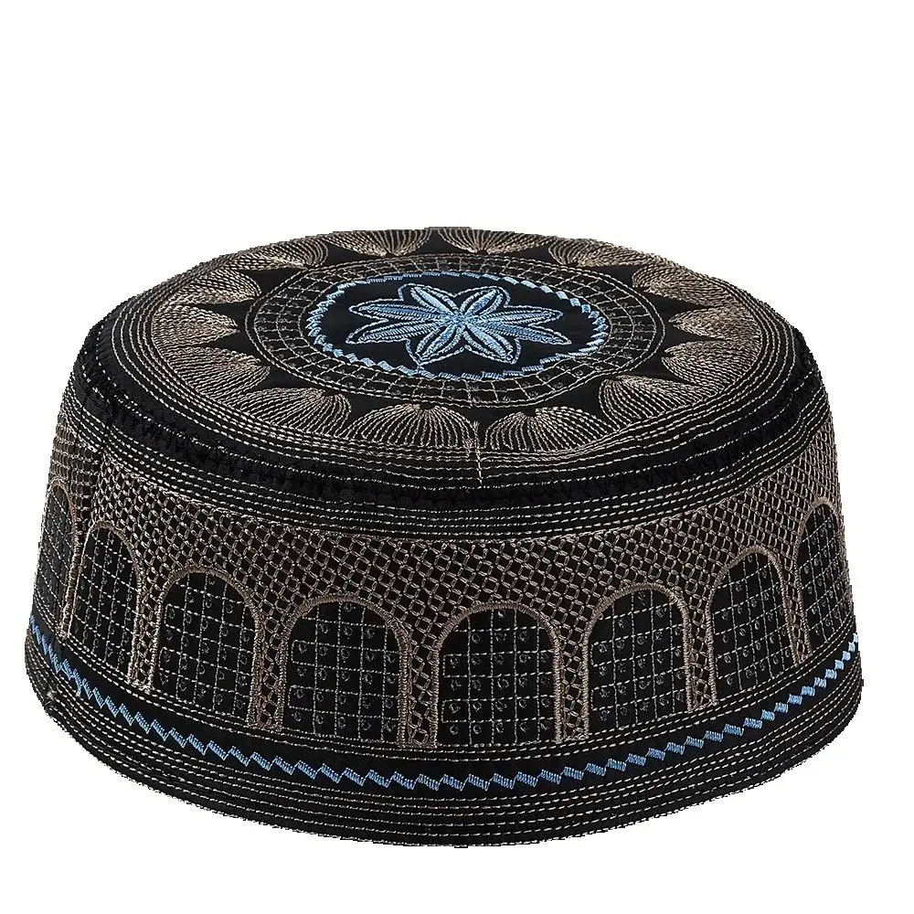 Men Muslim Prayer Hat Islam Skull Embroidery Arabian Cap Beanie Hat Prayer Headwear Ramadan Eid Gift
