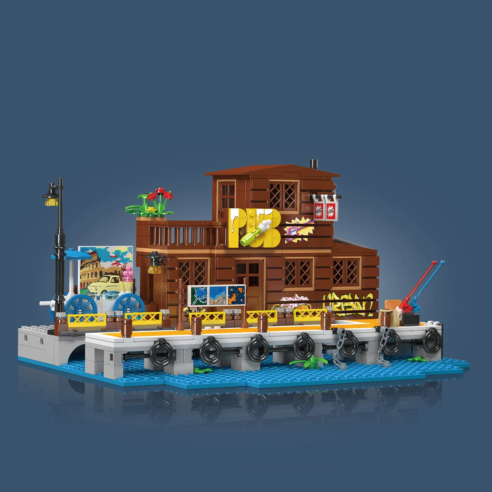 Dockside Tavern Model Building Blocks MOC 10108 Seaside Cabin Beach House Pier Dock Ideas Architecture Construction DIY Toy Gift