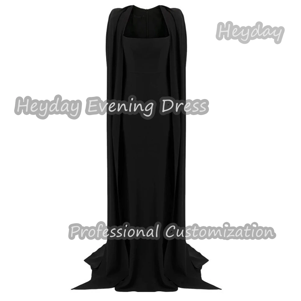 Heyday Square Neckline Saudi Arabia Short Sleeves A-Line Prom Gown Crepe Floor Length Elegant Evening Party Dress For Women 2024