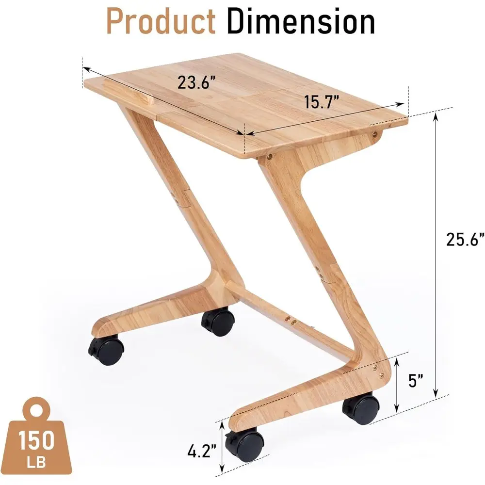 โต๊ะวางทีวีไม้เนื้อแข็งขนาดกะทัดรัดพร้อมล้อเลื่อนสำหรับรับประทานอาหารข้างโซฟา กาแฟ การอ่านหนังสือในห้องนั่งเล่นและห้องนอน