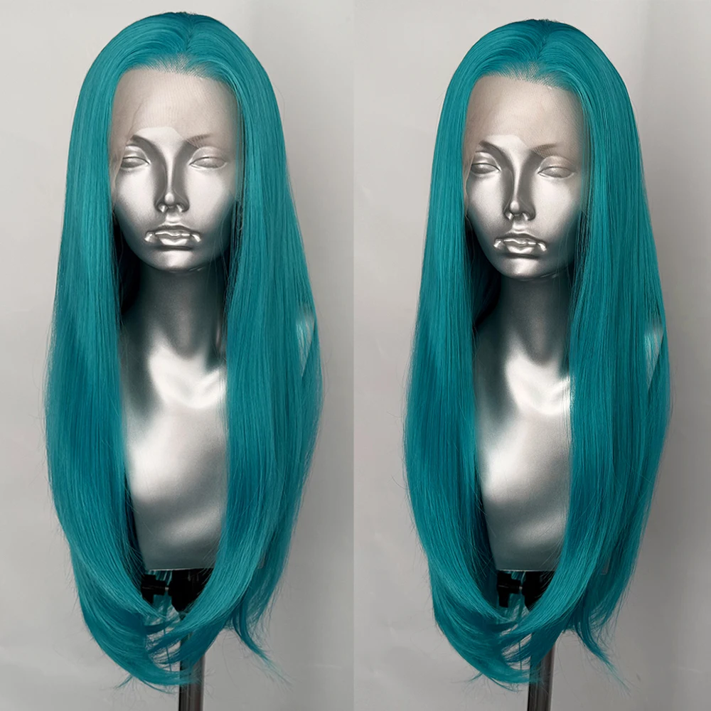 

Голубой парик 13x4, парики спереди на шнуровке для женщин, длинные натуральные прямые синтетические волосы, повседневная одежда, термостойкое волокно, волосы для косплея